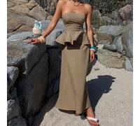 Robe élégante marron, taille ajustée, style décontracté de plage et de villégiature, convient pour le printemps, l'été, la Saint-Valentin, robe de mariée d'été L,M,SUnicoloreTissu tissé