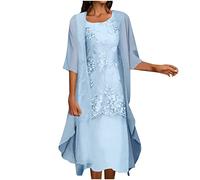 Robe Élégante pour Femmes Grande Taille pour Mère de la Mariée, Ensemble de Robe de Mariage pour Invitée en 2 Pièces, Robes de Cocktail et de Fête + Cardigan Longue Manche en Dentelle Découpée, Bleu 1