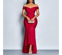 Robe élégante pour femmes, rencontre romantique et sexy avec un devant torsadé en maille asymétrique et des plis. Robe rouge pour une soirée de rencontre L,M,S,XLPlantesÉtoffe