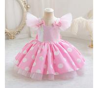 Robe élégante rose à pois, manches courtes en tulle avec nœud pailleté, pour jeune fille. Robe de princesse, idéale comme cadeau d'anniversaire, pour une fête, un mariage, demoiselle d'honneur, bal de