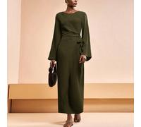 Robe élégante vert armée pour femmes, printemps/été/automne 2026, bureau, ample, manches évasées, style occidental bohème Nashville, fête, mariage, cocktail, rendez-vous, décontractée L,M,S,XLUnicolor