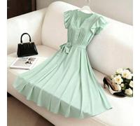 Robe élégante vert menthe à taille cintrée pour femmes, décoration florale 3D, silhouette trapèze mi-longue, mode d'été pour invitée de mariage, trajet quotidien, fête L,M,S,XLUnicoloreTissu tissé