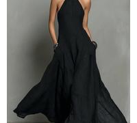 Robe Elio Closet pour femmes, style décontracté et à la mode pour les vacances d'été, le trajet domicile-travail et le bureau, design polyvalent, noire, élégante pour les fêtes L,M,S,XLUnicoloreTissu 