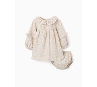 Robe en coton à fleurs + bloomer b&s beige 24/36M(86/97)