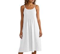 Robe en Coton Femme Ete Chic et Elegant Tunique Robe Mi Longue sans Manches Bretelles Ample Casuel Couleur Unie Robes Col Rond Décontractée Robes De Plage Grande Taille Dress pour FêTe Vacances