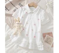 Robe en coton pour bébé fille, col polo, imprimé arc-en-ciel, volants à l'ourlet, style doux, pour l'été 6-9M,9-12M,12-18M,18-24M,2-3YgraphiqueÉtoffe