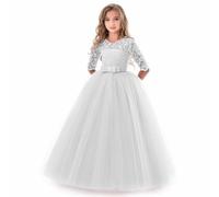 Robe en dentelle à manches 3/4 pour fille - Pour mariage, demoiselle d'honneur, première communion, soirée, fête - Robe de princesse pour concours de beauté, anniversaire, bal de fin d'année, 3 à 9