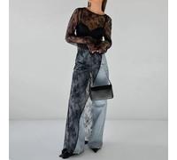 Robe en dentelle irrégulière à manches longues et col rond pour femme avec détails perspectives transparentes pour tenue quotidienne de style urbain (taille S, noir)