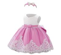Robe en dentelle pour bébé fille - Robe de baptême avec nœud papillon - Robe à fleurs - Pour mariage, baptême, tutu - Premier anniversaire, Rose, 12-18 mois