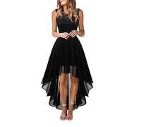Robe en Dentelle pour Femme Soirée Cocktail Bal High Low Jupe Asymétrique en de sans Manche pour Mariage avec Ceinture obe De Soiree Grande Taille Club Dress Chic Et Glamour Courtes Robes