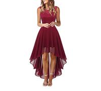 Robe en Dentelle pour Femme Soirée Cocktail Bal High Low Jupe Asymétrique en de sans Manche pour Mariage avec Ceinture obe De Soiree Grande Taille Club Dress Chic Et Glamour Courtes Robes