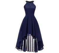 Robe en Dentelle pour Femme Soirée Cocktail Bal High Low Jupe Asymétrique en de sans Manche pour Mariage avec Ceinture obe De Soiree Grande Taille Club Dress Chic Et Glamour Courtes Robes