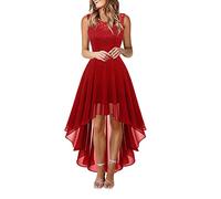 Robe en Dentelle pour Femme Soirée Cocktail Bal High Low Jupe Asymétrique en de sans Manche Robe pour Mariage avec Ceinture obe De Soiree Grande Taille Club Dress Chic Et Glamour Robes