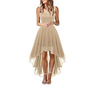 Robe en Dentelle pour Femme Soirée Cocktail Bal High Low Jupe Asymétrique en de sans Manche Robe pour Mariage avec Ceinture obe De Soiree Grande Taille Club Dress Chic Et Glamour Robes