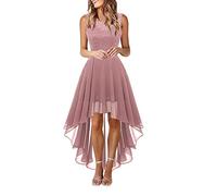 Robe en Dentelle pour Femme Soirée Cocktail Bal High Low Jupe Asymétrique en de sans Manche Robe pour Mariage avec Ceinture obe De Soiree Grande Taille Club Dress Chic Et Glamour Robes