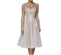 Robe en Dentelle pour Femmes Bow Belt Robe de Longueur irrégulière élégante Robe en Mousseline de Soie sans Manches Robe de soirée Cocktail de Demoiselle d'honneur Robe Soirée Asymétrique