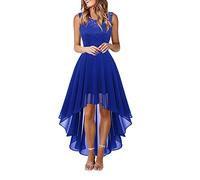 Robe en Dentelle pour Femmes Bow Belt Robe de Longueur irrégulière élégante Robe en Mousseline de Soie sans Manches Robe de soirée Cocktail de Demoiselle d'honneur Robe Rose Poudré Longue