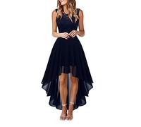 Robe en Dentelle pour Femmes Bow Belt Robe de Longueur irrégulière élégante Robe en Mousseline de Soie sans Manches Robe de soirée Cocktail de Demoiselle d'honneur Robe Soirée Asymétrique