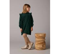 Robe en gaze de coton avec volants épaule vert sapin 2A