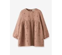 Robe en gaze de coton fille Lil' Atelier MINI avec fleurs brodées cannelle 3,5A