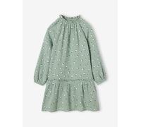 Robe en gaze de coton motifs fleurs fille vert de gris 4A