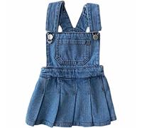 Robe en jean à bretelles larges pour bébé fille avec volants et boutons plissés - Vêtements d'été pour filles - Vêtements de rue en jean - Jupes amples et légères - Vêtements courts sans manches, bleu