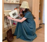 Robe en jean à manches courtes vintage pour femme, robe en jean mi-longue fuselée taille haute, nouvelle arrivée de robe d'été printanière L,M,S,XLUnicoloreJean