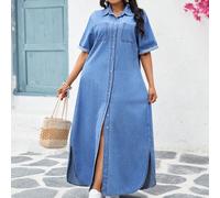 Robe en jean ample et décontractée à manches courtes pour femmes grandes tailles, tenue d'été, de vacances, de Pâques, de printemps, de bureau, de rave, de baby shower, de style cottage, de campagne, 