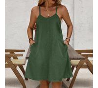 Robe en jean décontractée pour femmes grandes tailles, style business décontracté, avec poches, vert armée, pour plage, vacances, formel, été, nouvelles arrivées automne 0XL,1XL,2XL,3XL,4XLUnicoloreJe