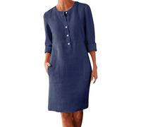 Robe en jean pour femme, robe chemise boutonnée, grande taille, col rond, manches longues, robe ample décontractée avec deux poches, robes longues pour personnes âgées, bleu marine, XL