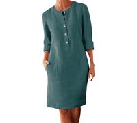 Robe en jean pour femme, robe chemise boutonnée, grande taille, col rond, manches longues, robe ample décontractée avec deux poches, robes longues pour personnes âgées, bleu, XL