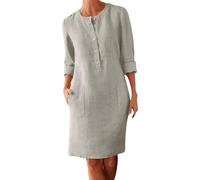 Robe en jean pour femme, robe chemise boutonnée, grande taille, col rond, manches longues, robe ample décontractée avec deux poches, robes longues pour personnes âgées, gris, L
