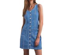 Robe en jean pour femme - Sans manches - Élégante - Style vintage - Mini robe d'été décontractée - Robe à bretelles - Boutonnière - Lignes A - Jupe porte-jarretelles - Robe courte tendance avec poche