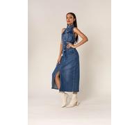 Robe en jean sans manches élégante pour femme à col halter pour femmes Midi Dres