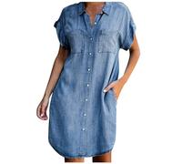 Robe en Jeans Femme Grande Taille, Robe Chemise éTé à Revers Courte Loose DéContractéS Jean Dress Manches Courtes De Mode avec Boutons Col V Ete Robes pour Vacances à La Plage