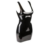 Robe en Latex Mini - Robe en Latex Courte - Bras Libres avec Bretelles - Décolleté Profond Robes Sexy pour Femmes. Noir 0.4mm L