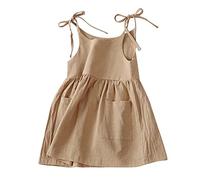 Robe en lin pour bébé fille - Robe sans manches - Couleur pure - Robe d'été pour enfant - Robe salopette - Vêtement pour nouveau-né - Robe courte pour fille, kaki, 80 cm