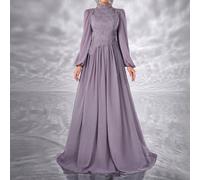 Robe en mousseline de soie à perles florales 3D, manches longues col montant, robe de thé élégante, convient pour les invités de mariage, la cérémonie de remise des diplômes, les concerts, les banquet