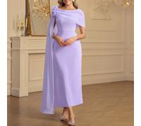 Robe en mousseline de soie élégante à taille cintrée, décor floral asymétrique, couleur violet clair, convient pour le port quotidien en automne, hiver et début de printemps L,M,S,XL,XS,XXSUnicoloreTi