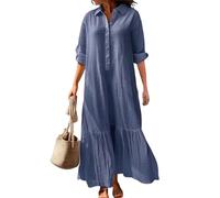 Robe en polyester doux et léger pour femme - Coupe ample - Couleur unie - Jupe longue mi-longue - Style rétro pour le quotidien, bleu, S