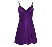 Robe en satin avec détails en dentelle pour femme, style sophistiqué dans une tenue de sommeil confortable (XXL violet)