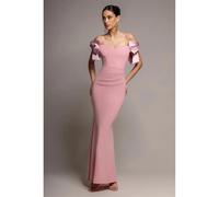 Robe en satin col bardot femme Goddiva Maxi Rose 42