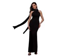 Robe en satin femme Goddiva Maxi Noir 44