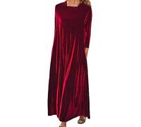 Robe en satin grande taille printemps et automne nouveau velours doré européen et américain mince col rond robe longue de robes plus, Rouge, 4XL