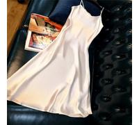 Robe en satin pour femme, coupe ample, longueur sol, tunique sans manches, couleur unie, robe d'été pour vacances, tailles 36-46 (blanc 3XL)