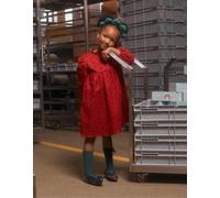 Robe en sergé à manches longues avec motif nœud en velours rouge foncé 6/7A