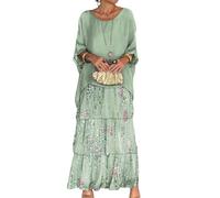 Robe en tissu doux et léger à manches longues en maille d'été printemps femmes trois quarts dolman faux deux pièces ourlet multicouche ample O, vert clair, L