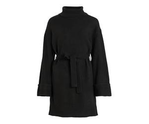 Robe en Tricot Courte à col roulé et Ceinture à Nouer, Coupe Ample, Manches Longues, Automne Hiver, Bord côtelé VIROLFIE, Couleurs:Noir-2, Taille:S