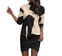 Robe en tricot élégante pour femme - Imprimé pied de poule - Robe crayon à manches longues - Robe pull rayée patchwork - Mini robe unie - Col en V - Robe enveloppante sexy - Robe décontractée
