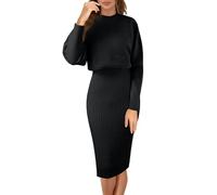 Robe en Tricot Femme 2 Pièces Ensembles Couleur Unie Robe Pull Taille Haute et Jupe Tricoté Pull à Col Rond Robes Tricotée Loungewear Aotumne Hiver Midi Robes Loisirs